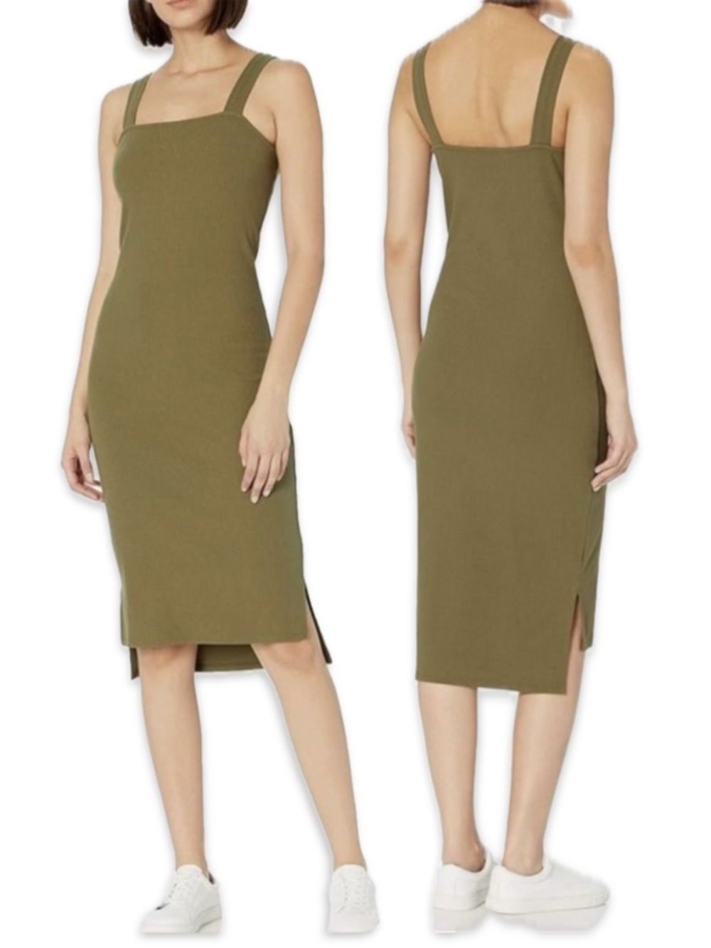 Olive Green Sleeveless Midi Dress